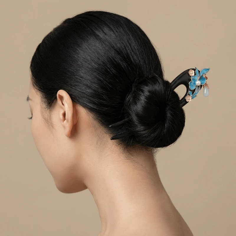 Shaluo Flower Ebony Hairpin for Oriental Elegance & Spiritual Protection