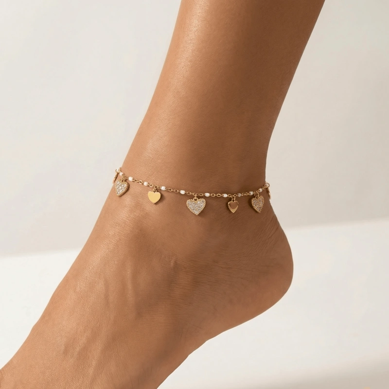 Gold Heart White Zircon Anklet Titanium Steel Anklet for Timeless Elegance & Radiant Chic