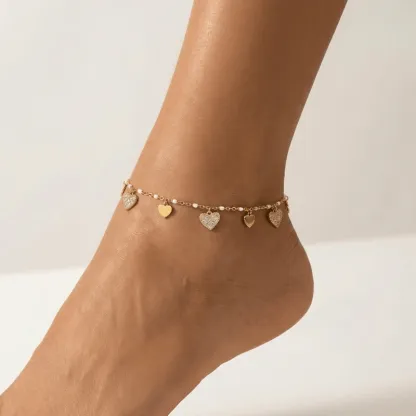 Gold Heart White Zircon Anklet Titanium Steel Anklet for Timeless Elegance & Radiant Chic