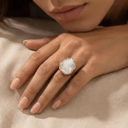 Natural White Crystal Cluster Ring for Energy Purification & Mental Clarity