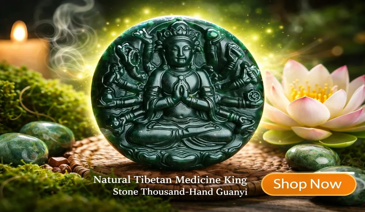 Natural Tibetan Medicine King Stone Thousand-Hand Guanyin Pendant