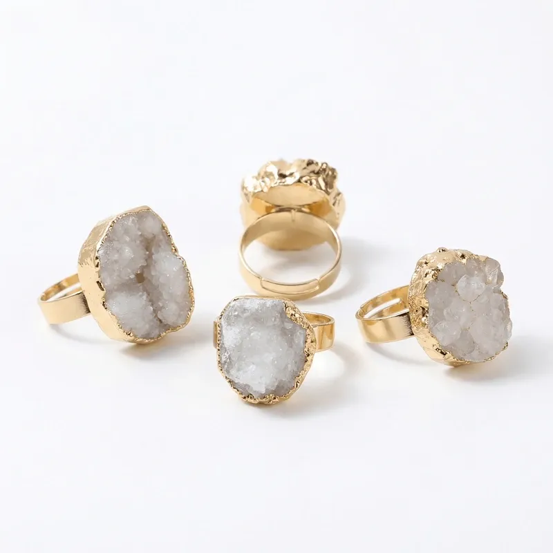 Natural White Crystal Cluster Ring for Energy Purification & Mental Clarity