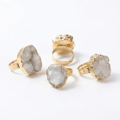 Natural White Crystal Cluster Ring for Energy Purification & Mental Clarity