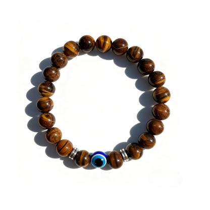 Negativity-Blocking Evil-Eye Tiger's Eye Bracelet - The Guardian of Steady Luck