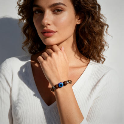 Negativity-Blocking Evil-Eye Tiger's Eye Bracelet - The Guardian of Steady Luck