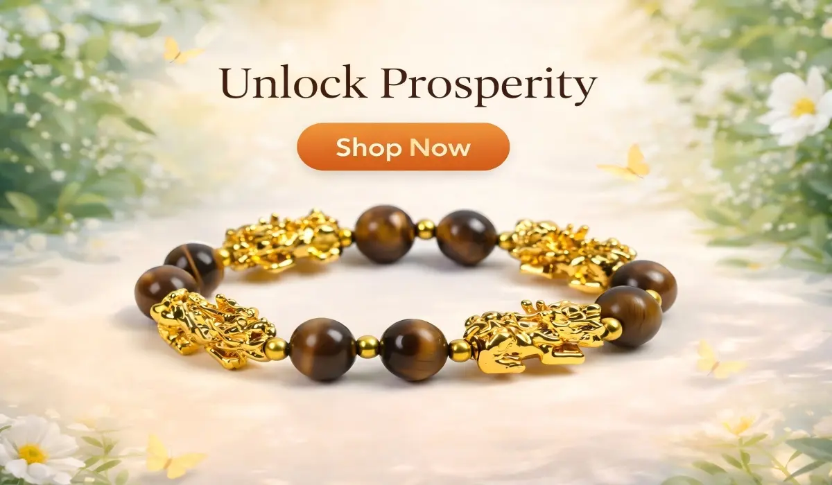 A clean and minimal product image of a Tiger&rsquo;s Eye and gold bracelet, associated with grounding energy, confidence, and wealth attraction for the Ox zodiac in the 2026 Fire Horse year.
