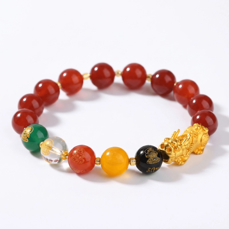 Red Agate Five-Way Wealth Pixiu Bracelet – Prosperity, Protection & Vitality