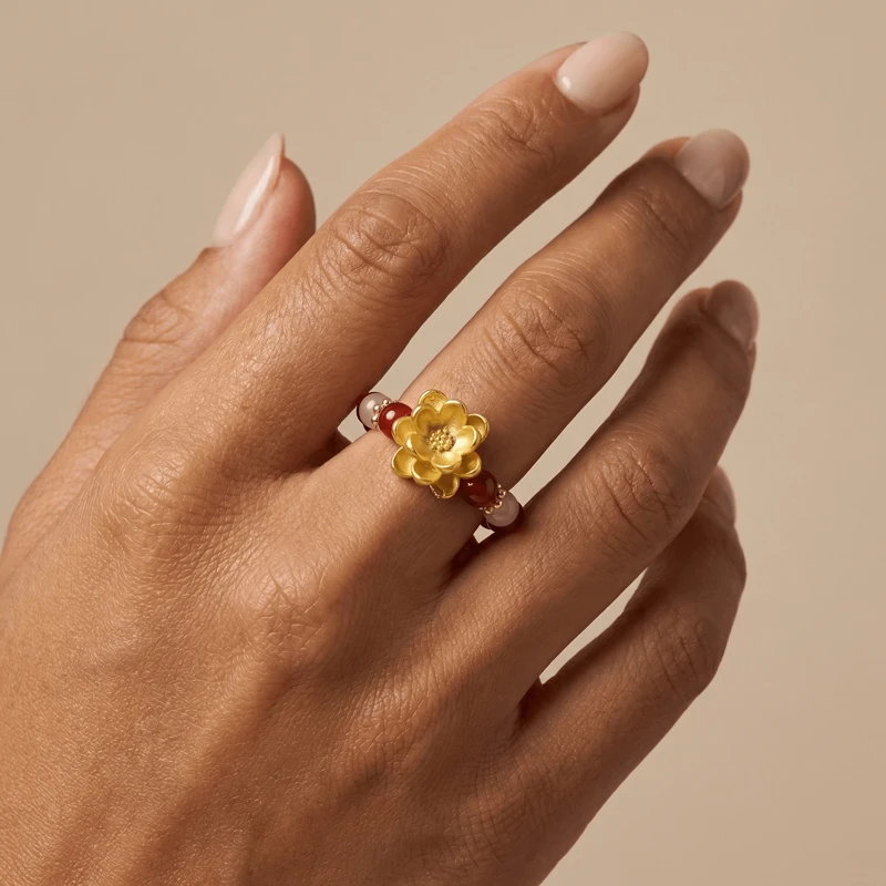 Red Agate Lotus Ring – Good Fortune, Vitality & Positive Energy