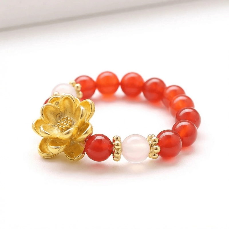 Red Agate Lotus Ring – Good Fortune, Vitality & Positive Energy