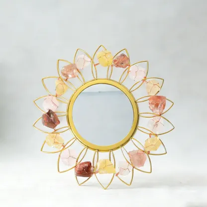 Sun-Shaped Wall Mirror with Natural Citrine & Agate