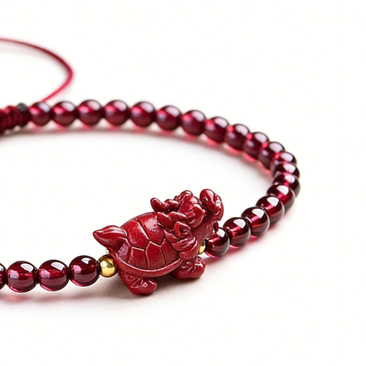  Wealth-Attracting Dragon Turtle Cinnabar Garnet Bracelet - The Guardian of Steady Prosperity