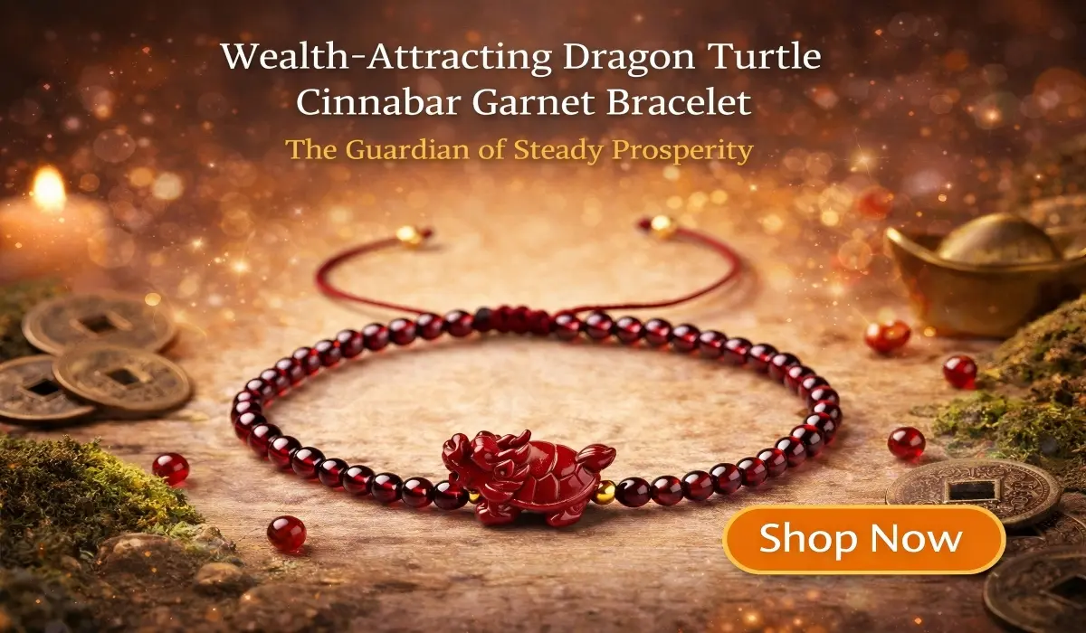 Wealth-Attracting Dragon Turtle Cinnabar Garnet Bracelet - The Guardian of Steady Prosperity