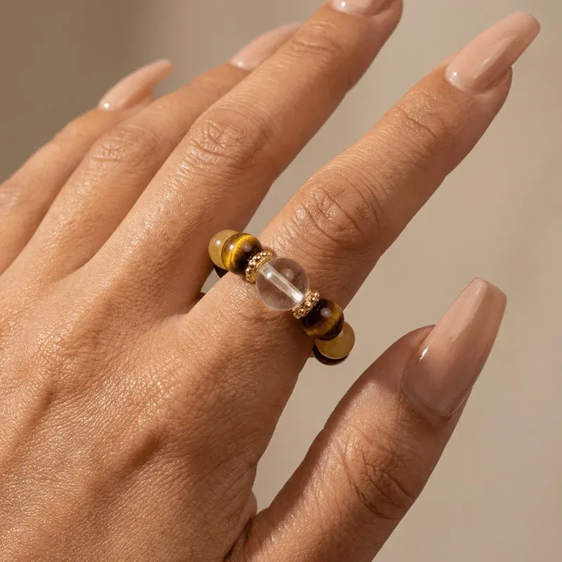 Ring Tiger's Eye & Citrine Ring for Wealth Attraction & Spiritual Protection
