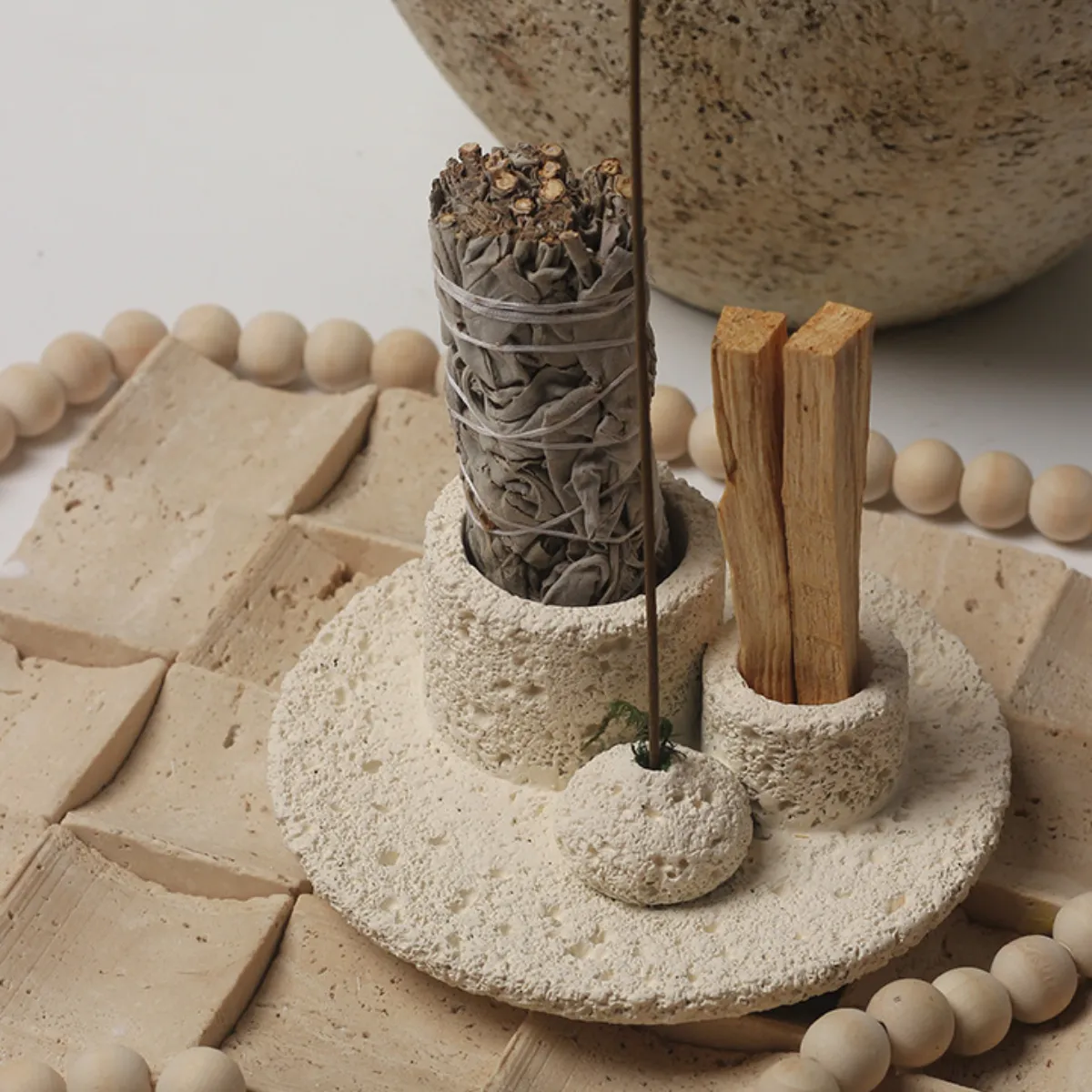 Multi-Functional Cement Incense Holder for Sage & Palo Santo
