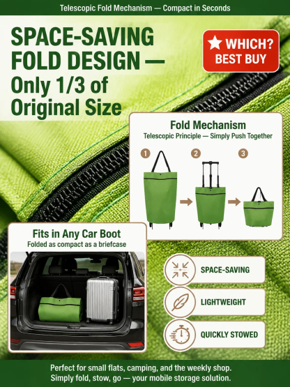 Foldable Rolling Shopping Bag | Max Capacity & Effortless Gliding—Save Your Back!