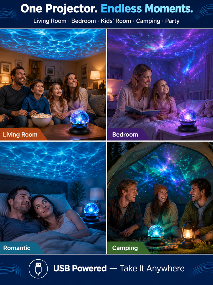 Topacme™ Deep Sea & Star Hologram Projector | Large-sphere projection & 4K immersive visuals. Instantly soothe your night!