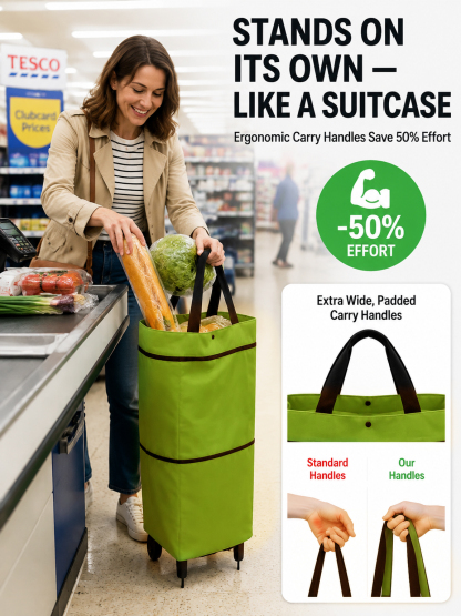Foldable Rolling Shopping Bag | Max Capacity & Effortless Gliding—Save Your Back!