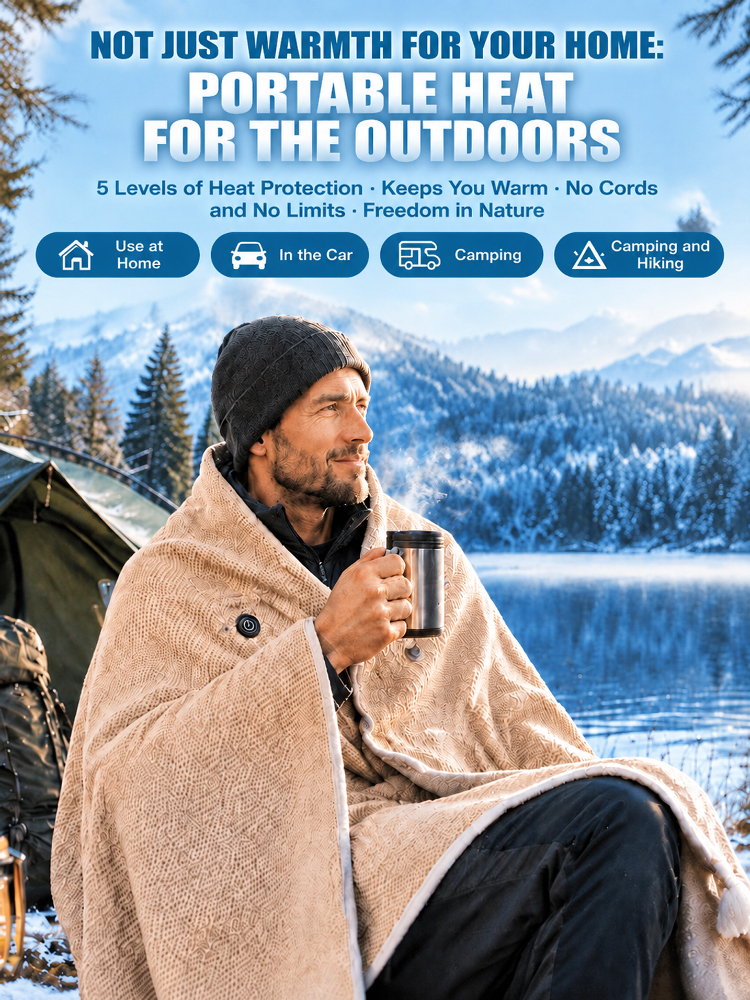 [German Quality] Next-Gen Graphene 3-Second Fast-Heat Cashmere Shawl Blanket | Your Portable Heater & Outdoor Essential