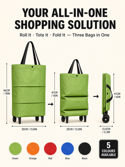 Foldable Rolling Shopping Bag | Max Capacity & Effortless Gliding—Save Your Back!