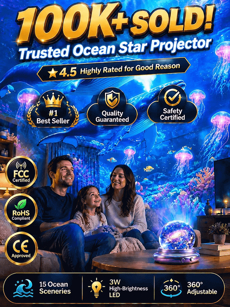 Topacme™ Deep Sea & Star Hologram Projector | Large-sphere projection & 4K immersive visuals. Instantly soothe your night!