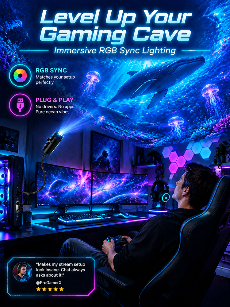 Comauo™  Ocean & Galaxy Projector: Ultra-HD Sphere Tech, Turns Your Room & Car Into an Aquarium in 1s.