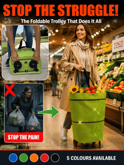 Foldable Rolling Shopping Bag | Max Capacity & Effortless Gliding—Save Your Back!
