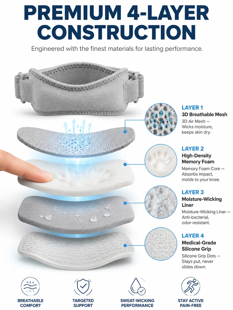 【Knee Joint Protection】Patella Knee Strap: Targeted bionic relief, instantly cuts knee impact by 87%!