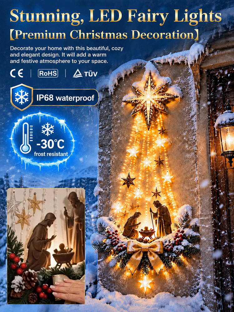 Bethlehem Star 3D Outdoor Wall Light | 10-ft Light Waterfall | Christmas & New Year Glow