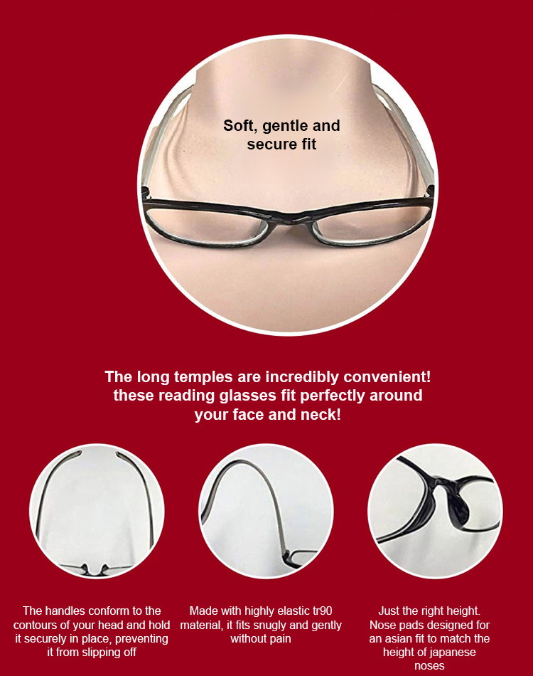 Smart zoom stylish square frame neck-hanging anti-blue light reading glasses