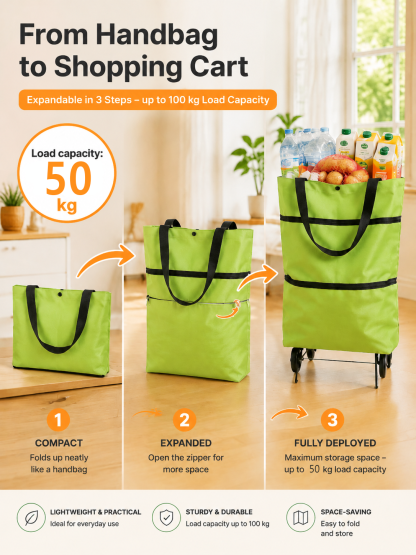 Lightweight Collapsible Wheeled Tote | No More Heavy Lifting, Built for Heavy Loads—Stock Up for the Whole Week!