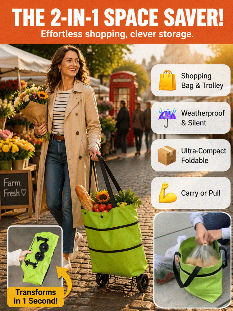 Foldable Rolling Shopping Bag | Max Capacity & Effortless Gliding—Save Your Back!