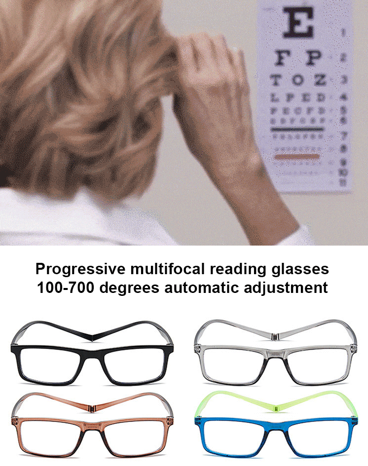 Smart zoom stylish square frame neck-hanging anti-blue light reading glasses