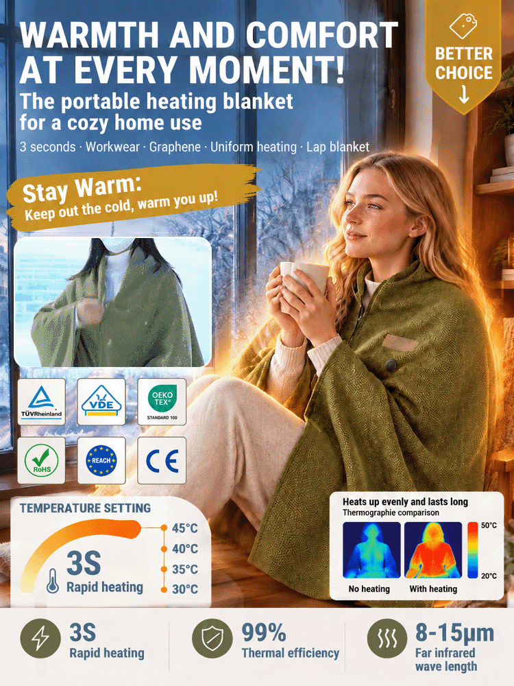 [German Quality] Next-Gen Graphene 3-Second Fast-Heat Cashmere Shawl Blanket | Your Portable Heater & Outdoor Essential
