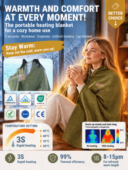 [German Quality] Next-Gen Graphene 3-Second Fast-Heat Cashmere Shawl Blanket | Your Portable Heater & Outdoor Essential