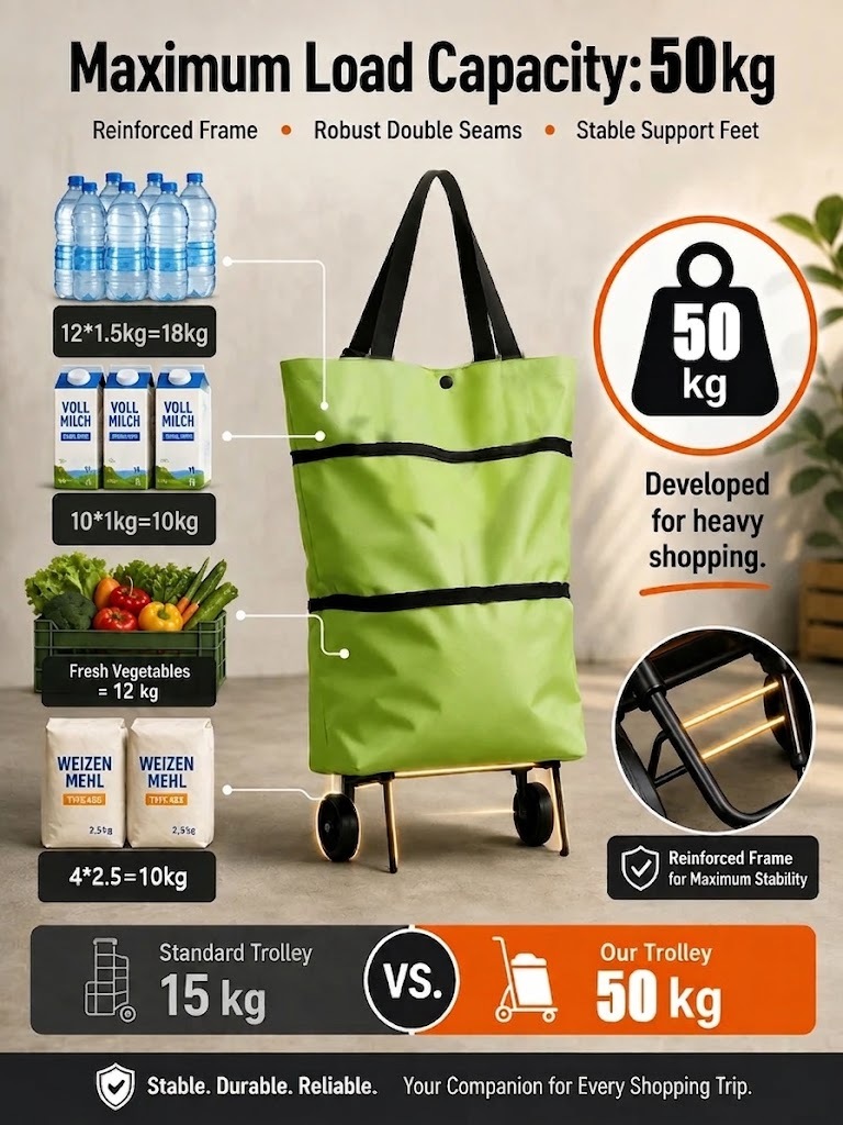 Lightweight Collapsible Wheeled Tote | No More Heavy Lifting, Built for Heavy Loads—Stock Up for the Whole Week!