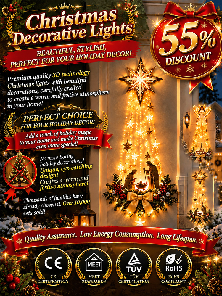 Bethlehem Star 3D Outdoor Wall Light | 10-ft Light Waterfall | Christmas & New Year Glow