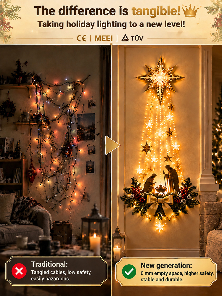 Bethlehem Star 3D Outdoor Wall Light | 10-ft Light Waterfall | Christmas & New Year Glow