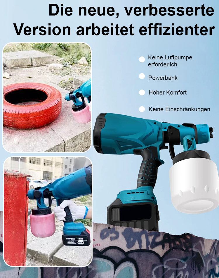 【Verabschieden Sie sich von herkömmlichen Luftpumpen】Elektrische Farbspritzpistole mit hoher Zerstäubung und Lithiumbatterie