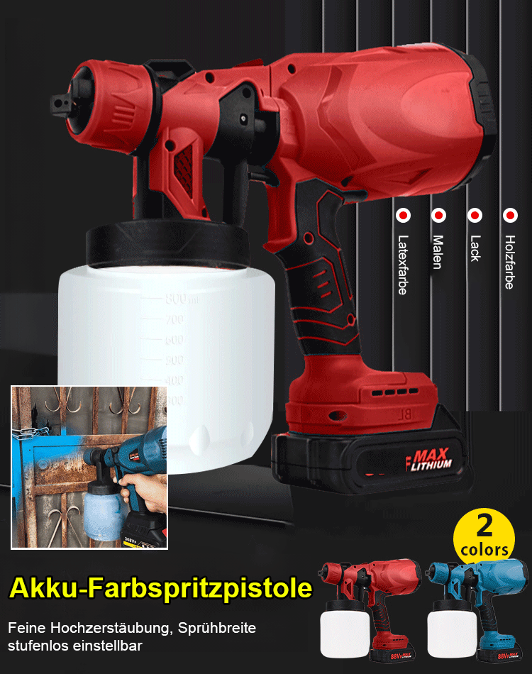 【Verabschieden Sie sich von herkömmlichen Luftpumpen】Elektrische Farbspritzpistole mit hoher Zerstäubung und Lithiumbatterie
