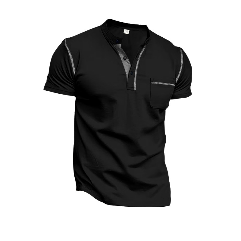 Men's Sports Color Block Henley Collar Polo Shirt