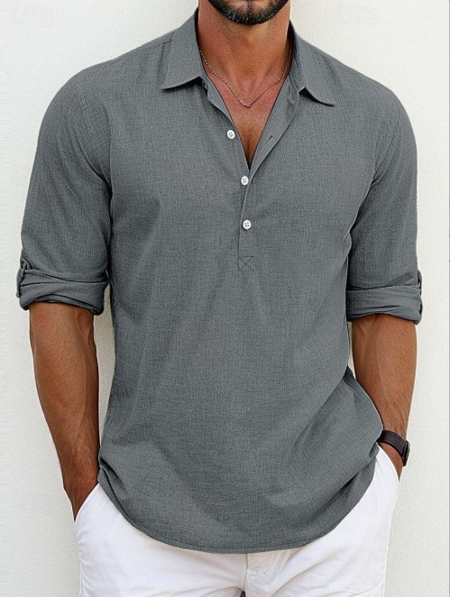 Men's solid color lapel shirt