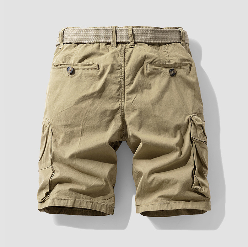 Men's cargo shorts, drawstring and multiple zipper pockets, pure cotton, summer elastic waist, casual and comfortable sports shorts