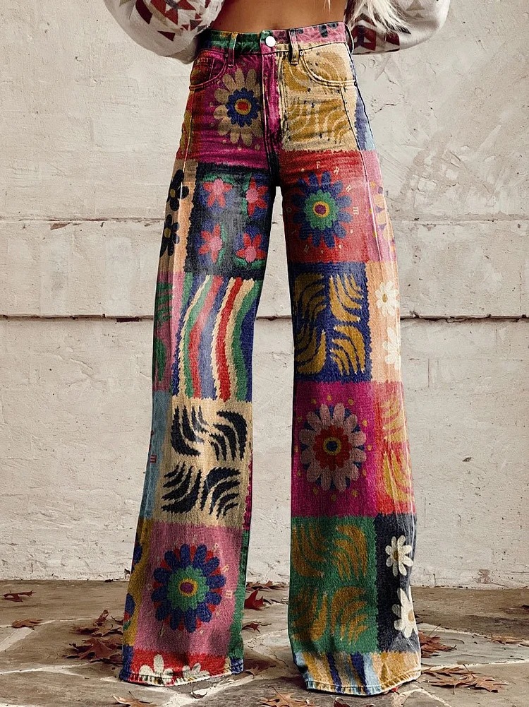 Vivian | Vintage Floral Print Wide-Leg Pants