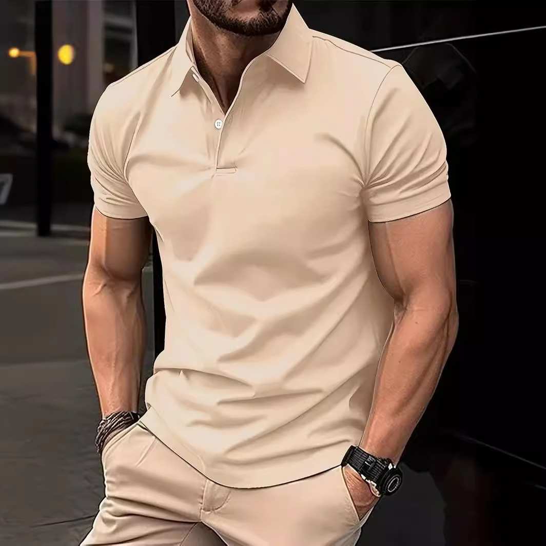 Men's Casual Solid Color Buttoned Short Sleeve Polo Shirt