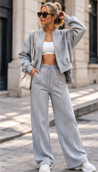 Women's 2 Piece Wide Leg Tracksuit Set – Zip-Up Jacket & Joggers Co-Ord