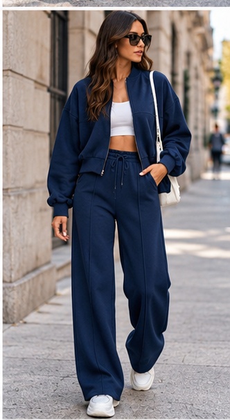 Women's 2 Piece Wide Leg Tracksuit Set – Zip-Up Jacket & Joggers Co-Ord