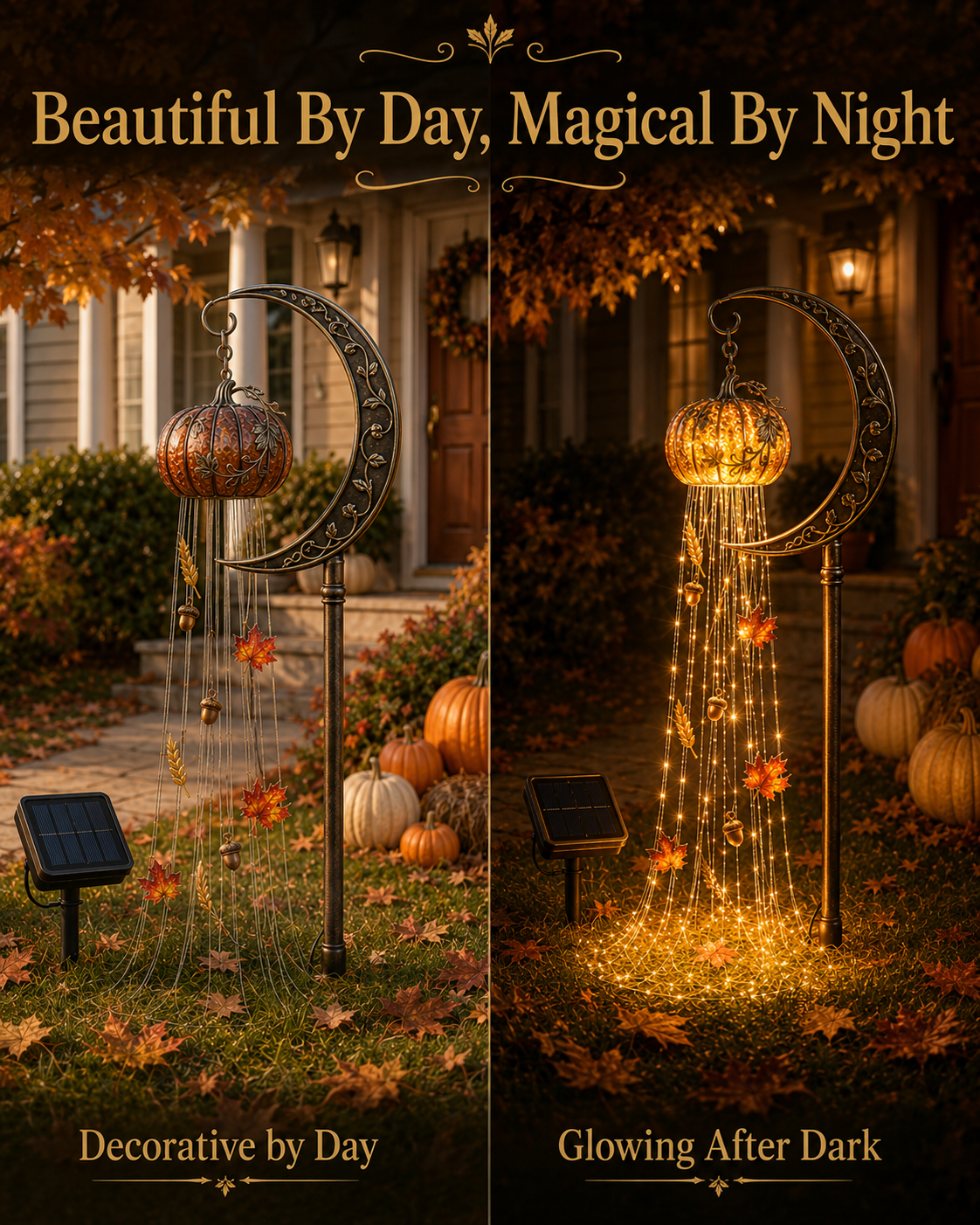 🎃 Harvest Moon Pumpkin Solar Cascade Yard Light