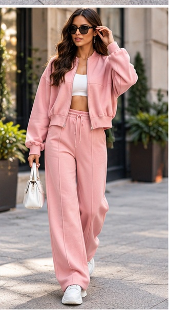 Women's 2 Piece Wide Leg Tracksuit Set – Zip-Up Jacket & Joggers Co-Ord