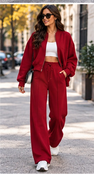 Women's 2 Piece Wide Leg Tracksuit Set – Zip-Up Jacket & Joggers Co-Ord