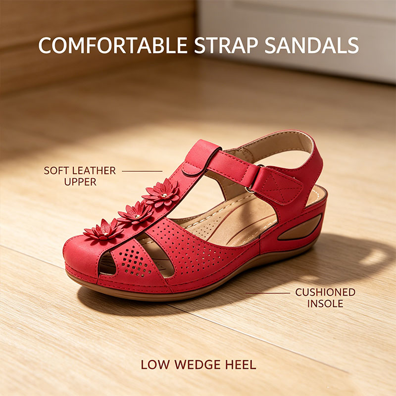 Women’s Floral Wedge Sandals, Breathable Platform Walking Sandals, Adjustable Hook & Loop Non-Slip Casual Summer Shoes for All Day Comfort